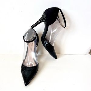 SAM & LIBBY Faux Leather Ankle Strap Studded Pointed Toe Heels—SZ. 8